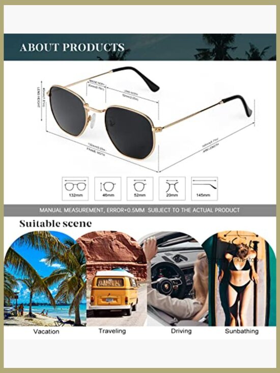 Polarized Square Sunglasses with Metal Frame, UV Protection, Unisex main image 5